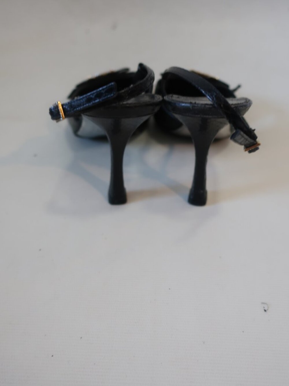 Women Louis Vuitton Black Embossed Snakeskin Crystal Logo Heels 37 1/2 EU/US 7.5 - Picture 14 of 15